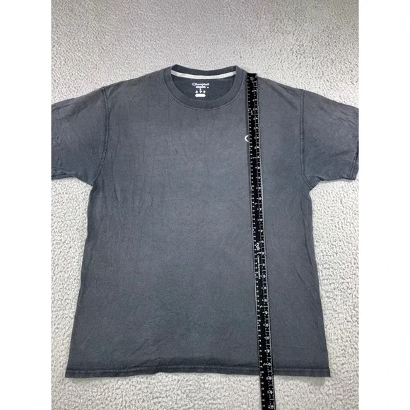 Champion T-Shirt Men L Black Short Sleeve Embroidered Logo Crewneck Faded Tee - Picture 3 of 6
